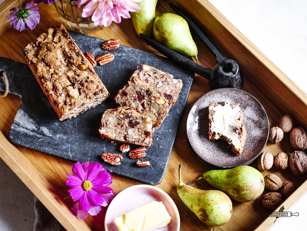 Saftiges Birnenbrot mit Nüssen – vegan, glutenfrei & ohne Zuckerzusatz