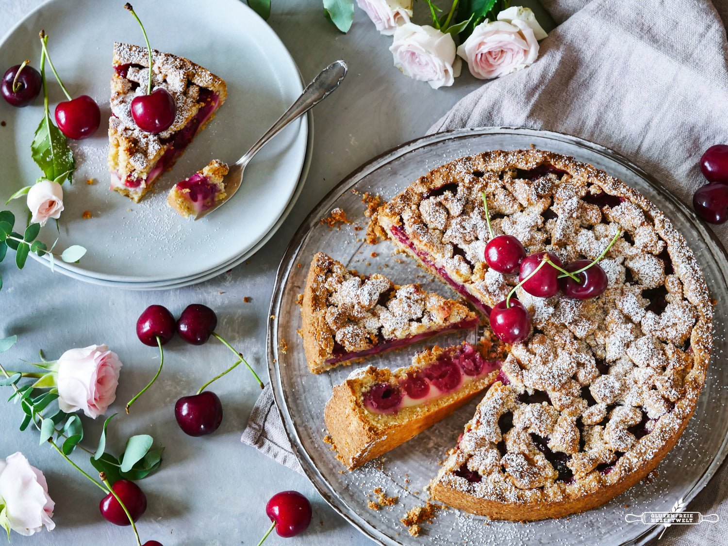 Glutenfreier Kirschkuchen mit Streuseln