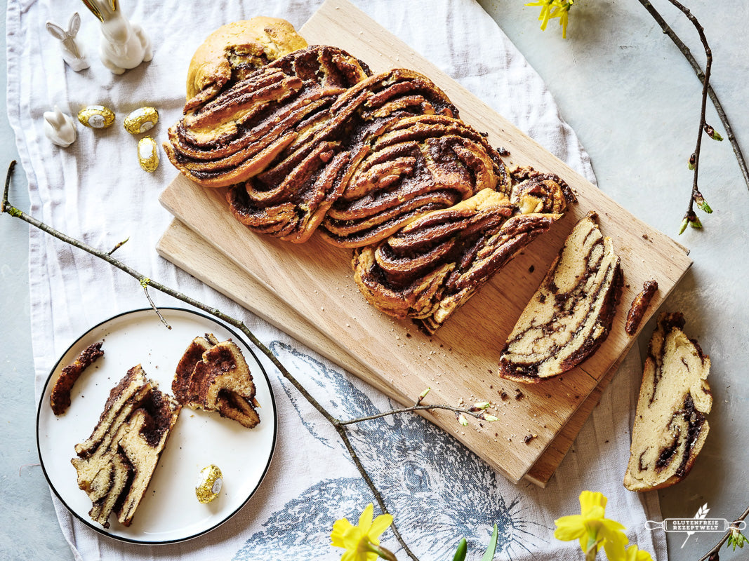 Saftiger, glutenfreier Schoko-Hefezopf