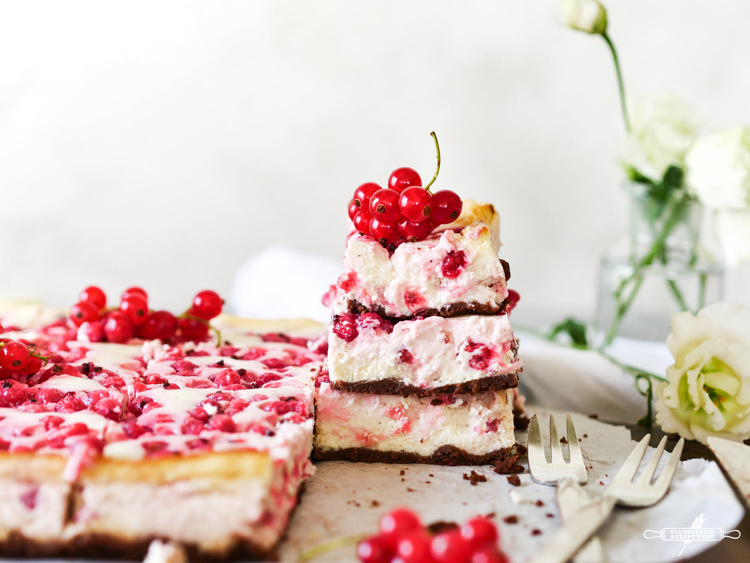 Johannisbeer-Käsekuchen mit Schokoladenboden,glutenfrei