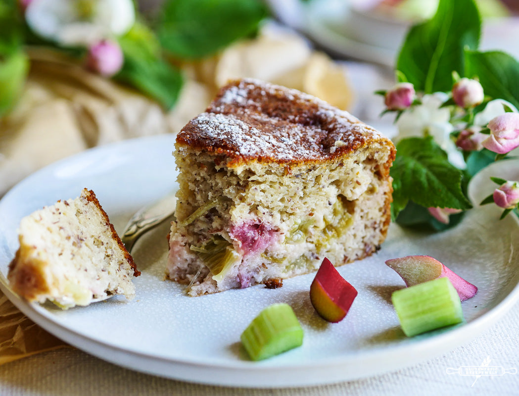 saftiger Rhabarberkuchen, glutenfrei und extra Protein