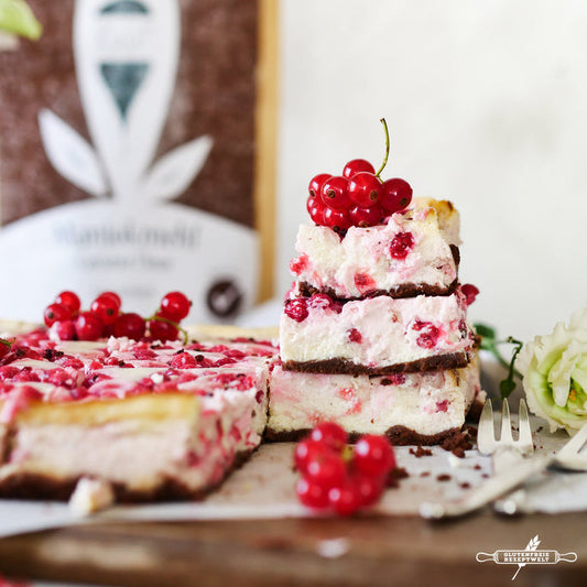 Johannisbeerkäsekuchen mit Flohsamenschalenmehl gebacken - Erfahre mehr in Ruut`s Rezeptwelt